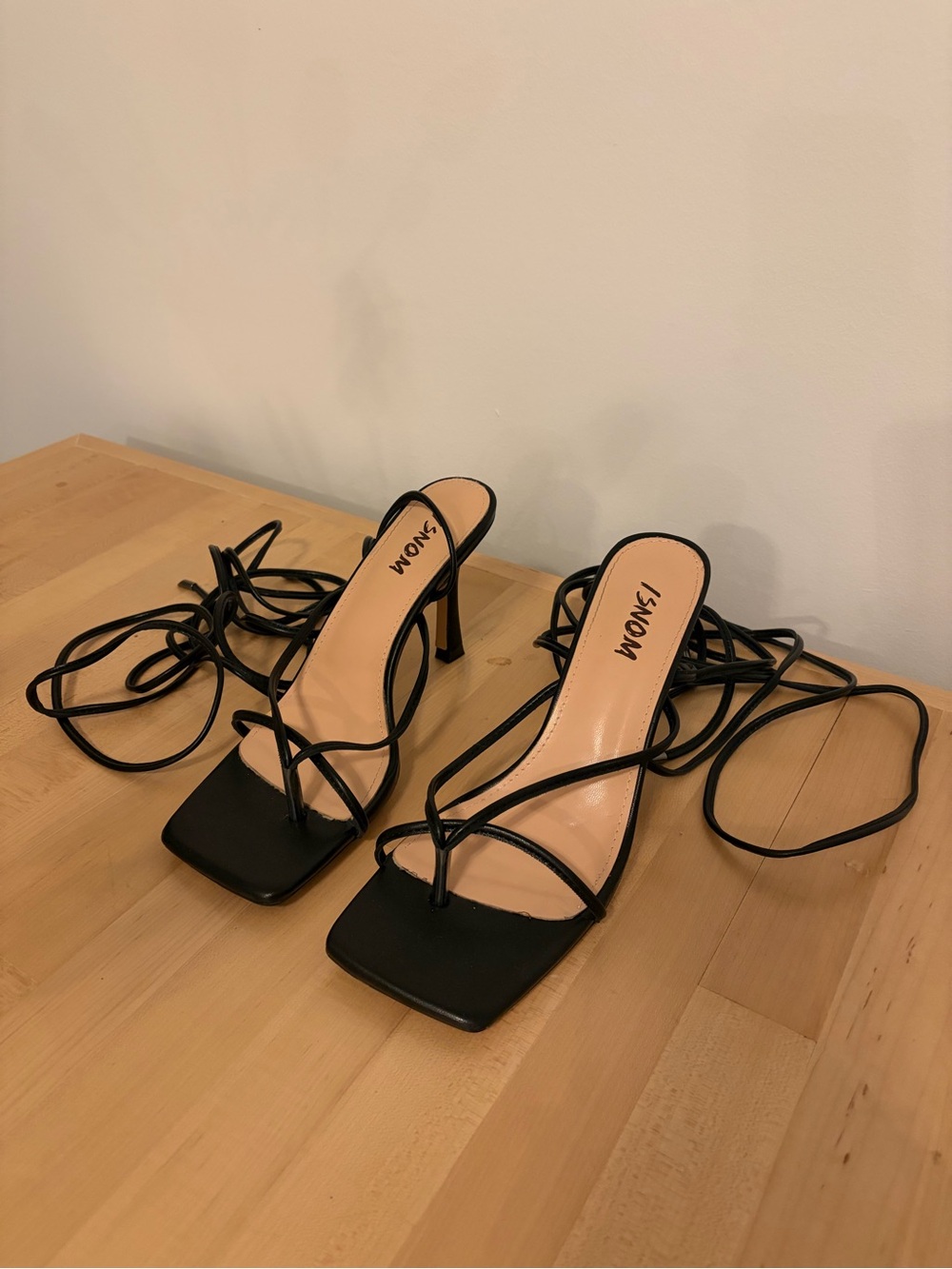 Black Thong Lace-Up Strappy Stiletto Heel Sandals